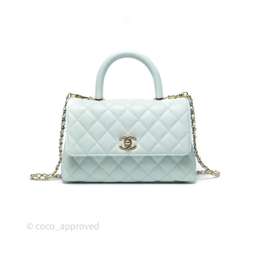 Chanel Small Coco Handle Quilted Light Blue Caviar Gold Hardware