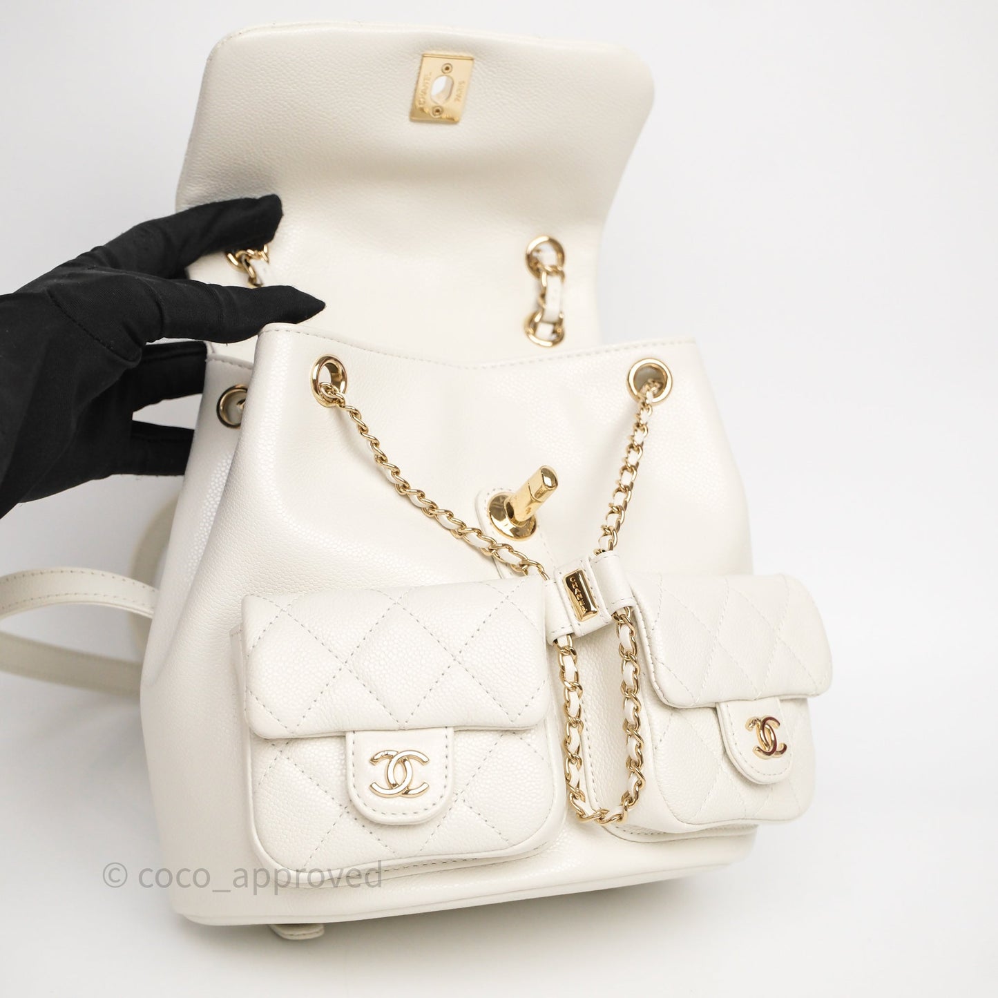 Chanel Duma Backpack Medium White Caviar Gold Hardware