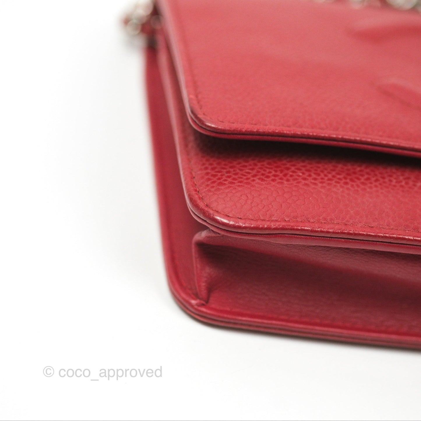 Chanel CC Wallet On Chain WOC Red Caviar Silver Hardware