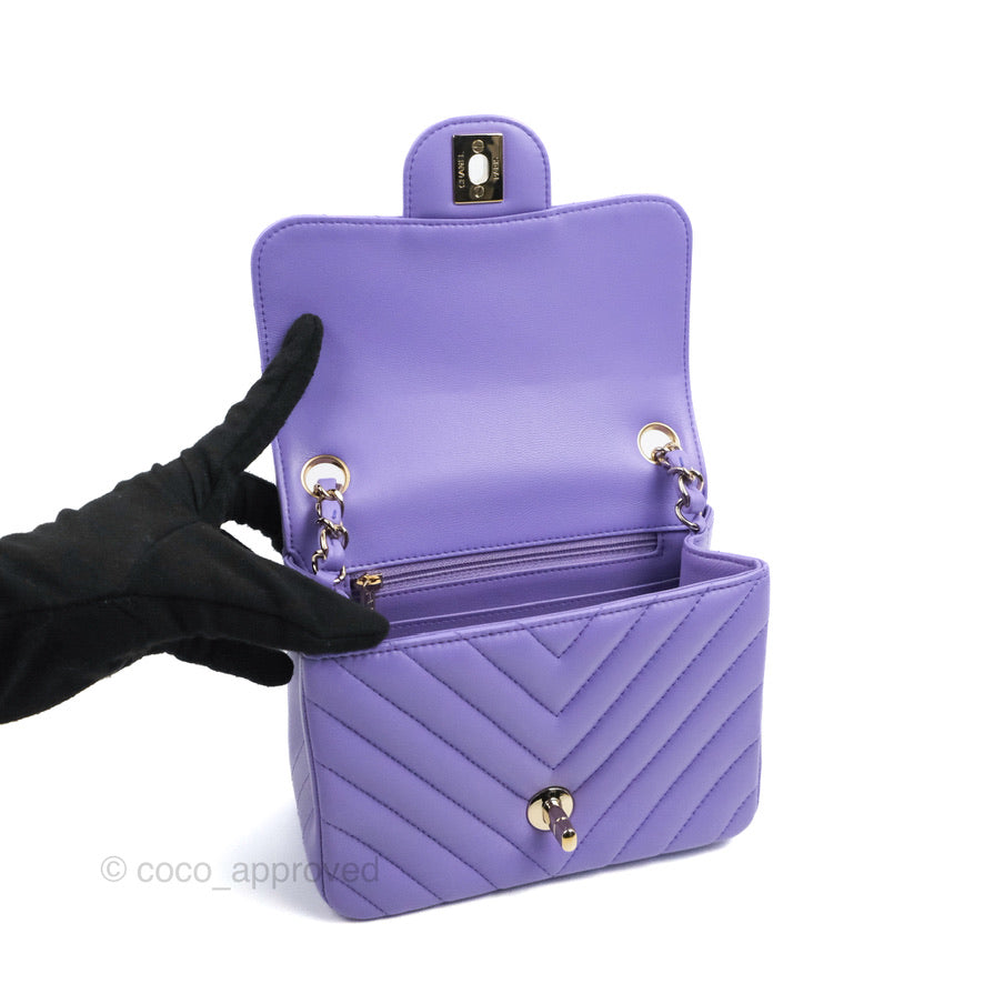 Chanel Mini Square Chevron Purple Lambskin Gold Hardware