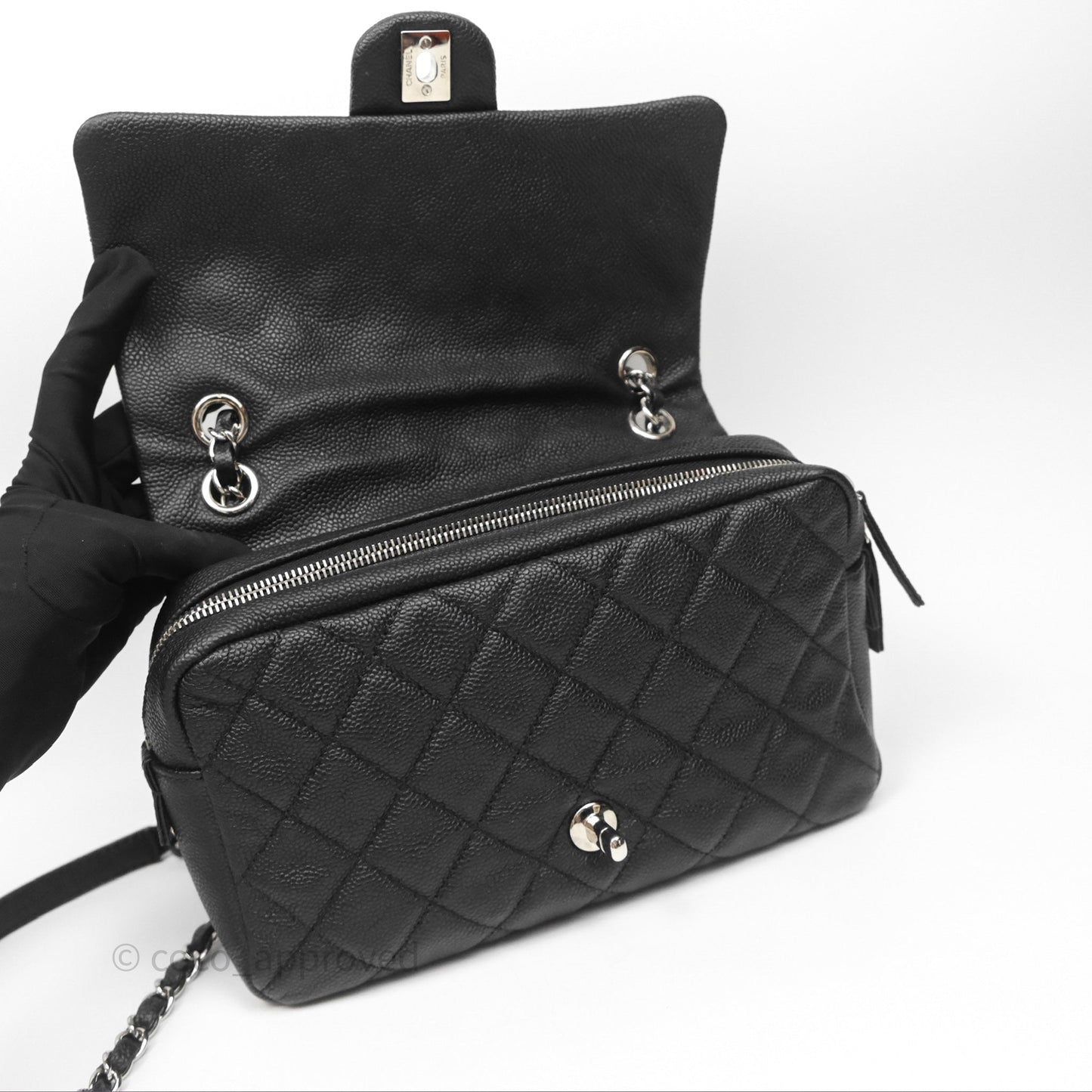 Chanel Quilted Easy Flap Bag Black Caviar Silver Hardware