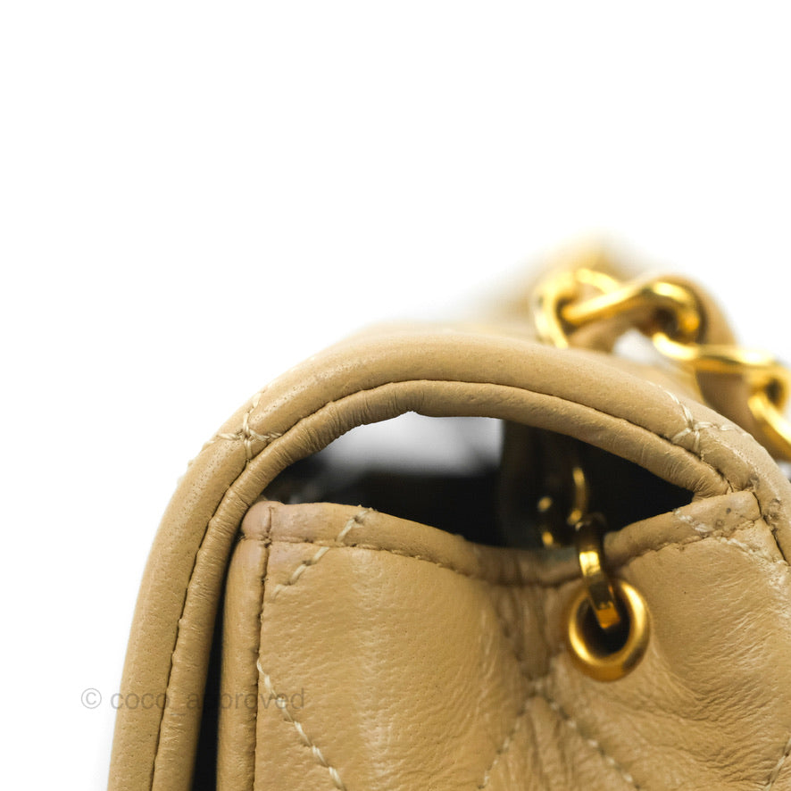 Chanel Vintage Square Flap Bag Beige Lambskin 24K Gold Hardware