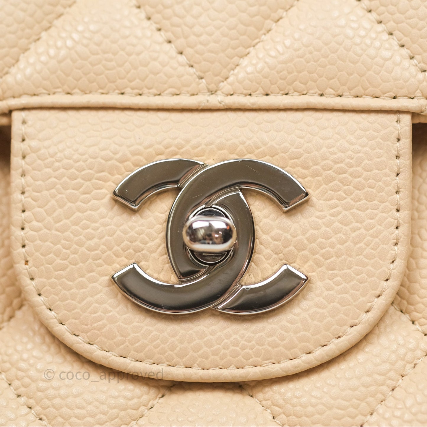 Chanel Jumbo Single Flap Beige Caviar Silver Hardware