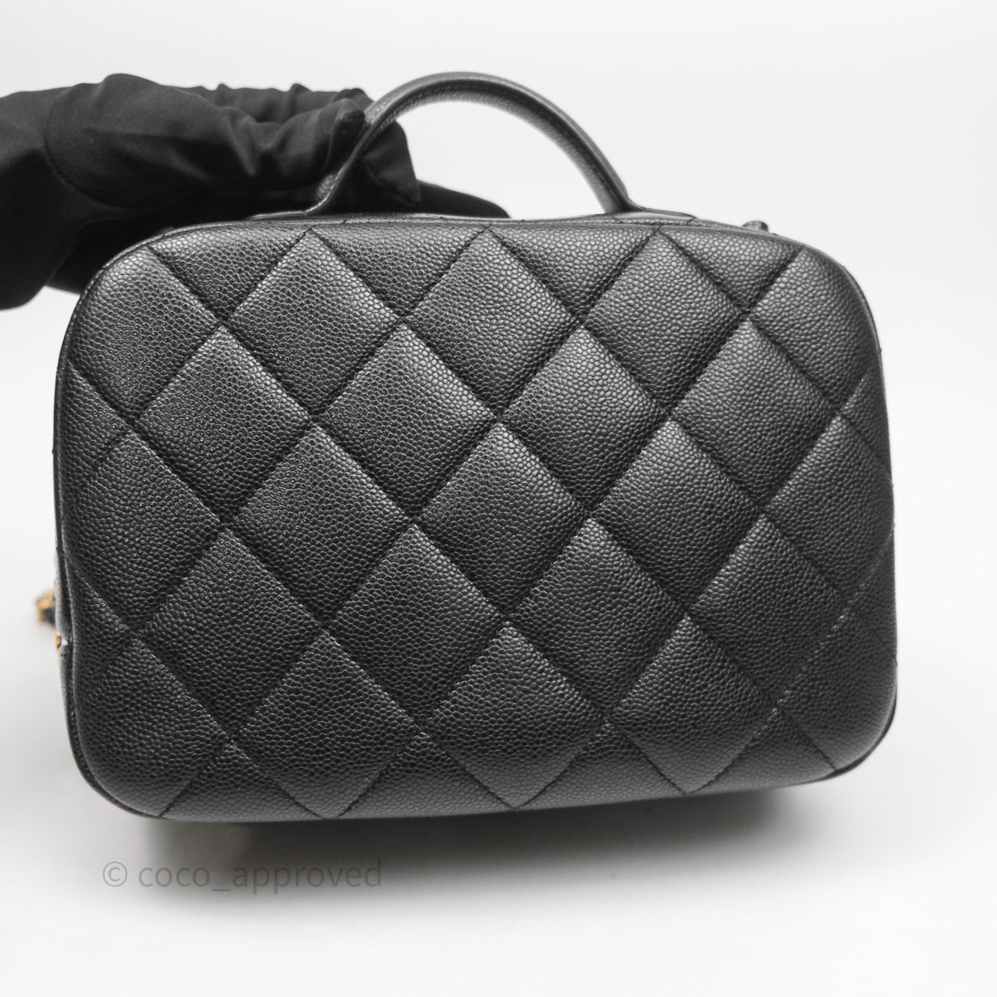 Chanel CC Top Handle Vanity Case Black Caviar Gold Hardware 23P