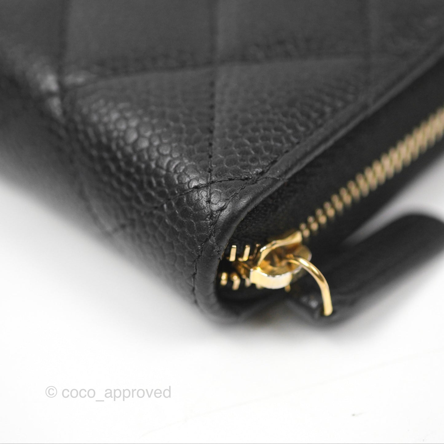 Chanel Quilted Zip Card Holder Black Caviar Gold Hardware