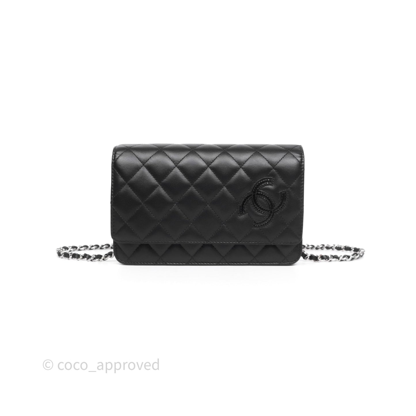 Chanel Cambon Line Wallet On Chain Black Lambskin Bag Silver Hardware