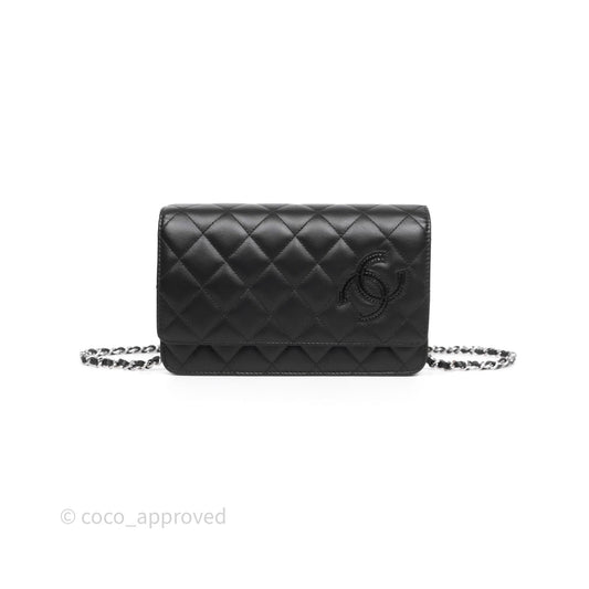 Chanel Cambon Line Wallet On Chain Black Lambskin Bag Silver Hardware