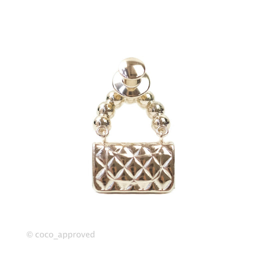 Chanel Flap Bag Pearl Brooch Gold Tone 21S