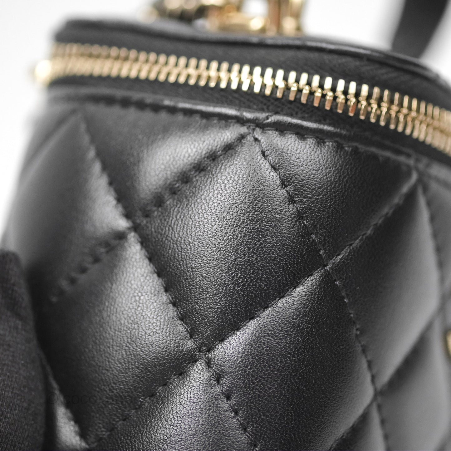 Chanel Mini Top Handle Vanity With Chain Black Lambskin Gold Hardware