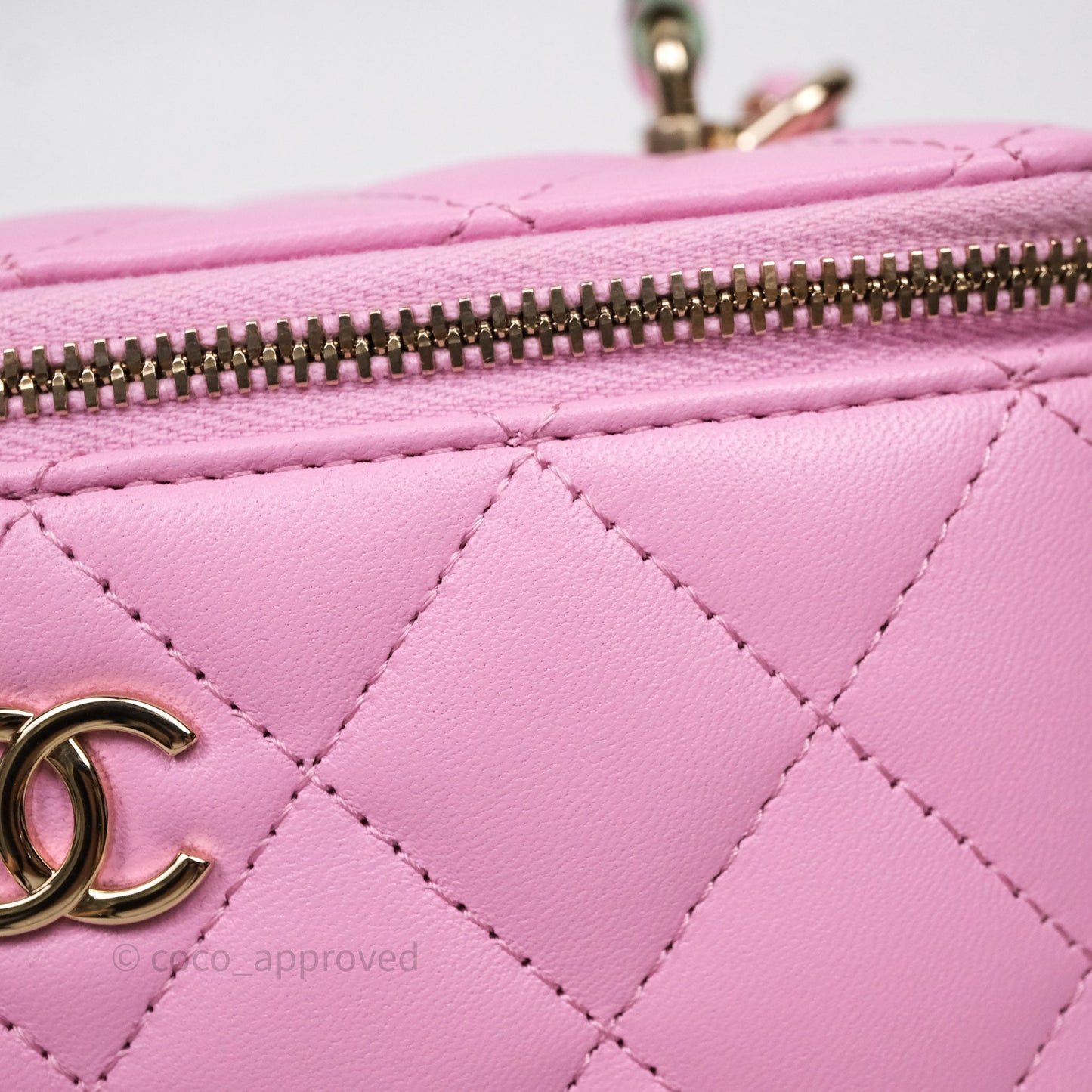 Chanel Vanity Rectangular Top Handle Pink Mint Green Lambskin Gold Hardware