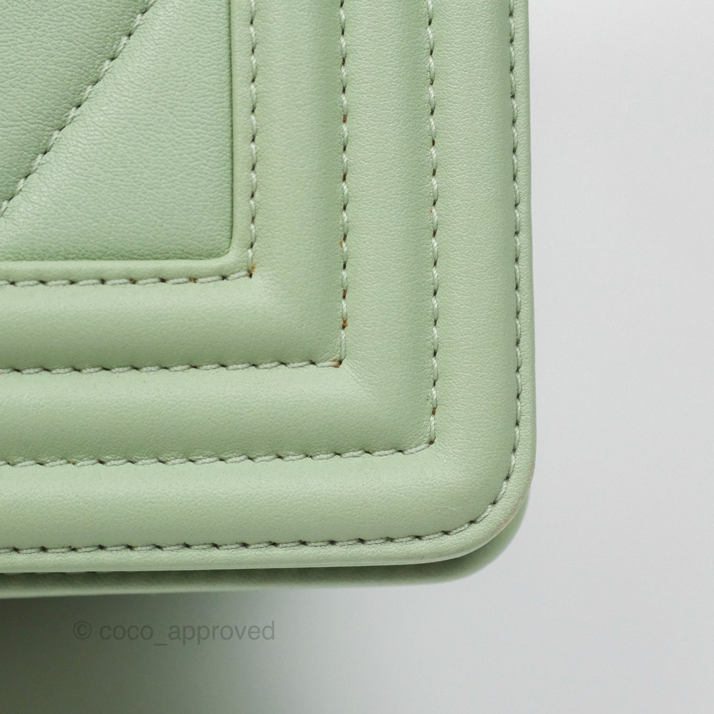 Chanel Medium Chevron Boy Mint Green Calfskin Silver Hardware