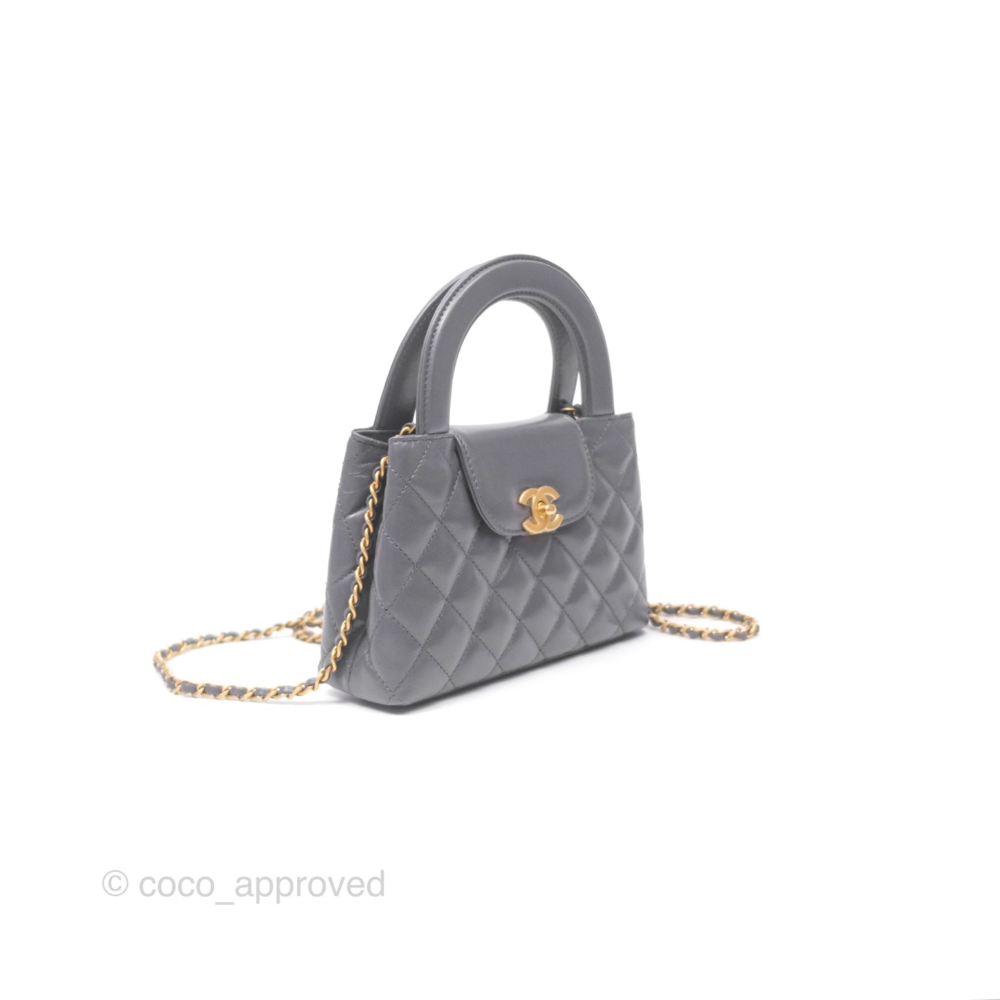 Chanel Kelly Bag Quilted Grey Shiny Calfskin Aged Gold Hardware