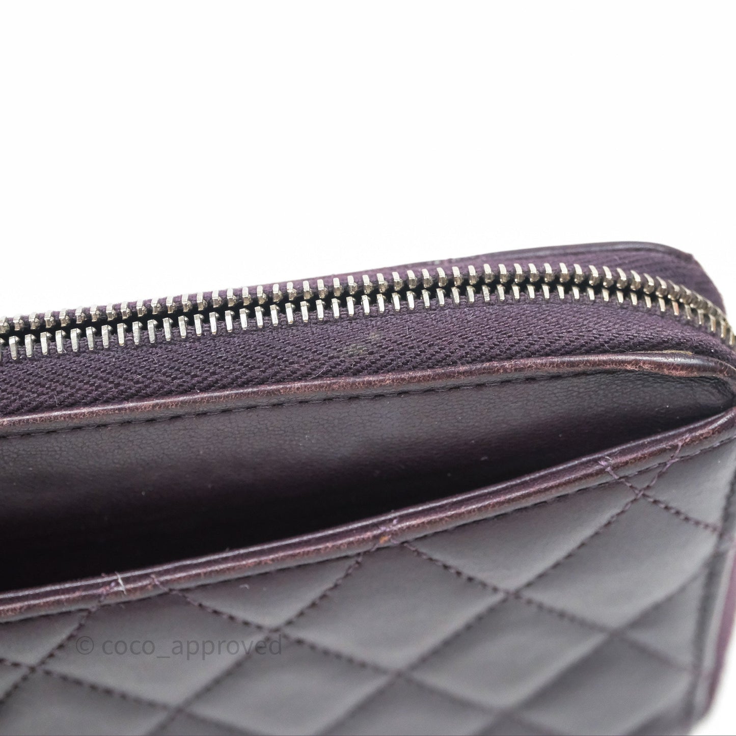 Chanel Classic Zipped Long Wallet Dark Purple Lambskin Silver Hardware