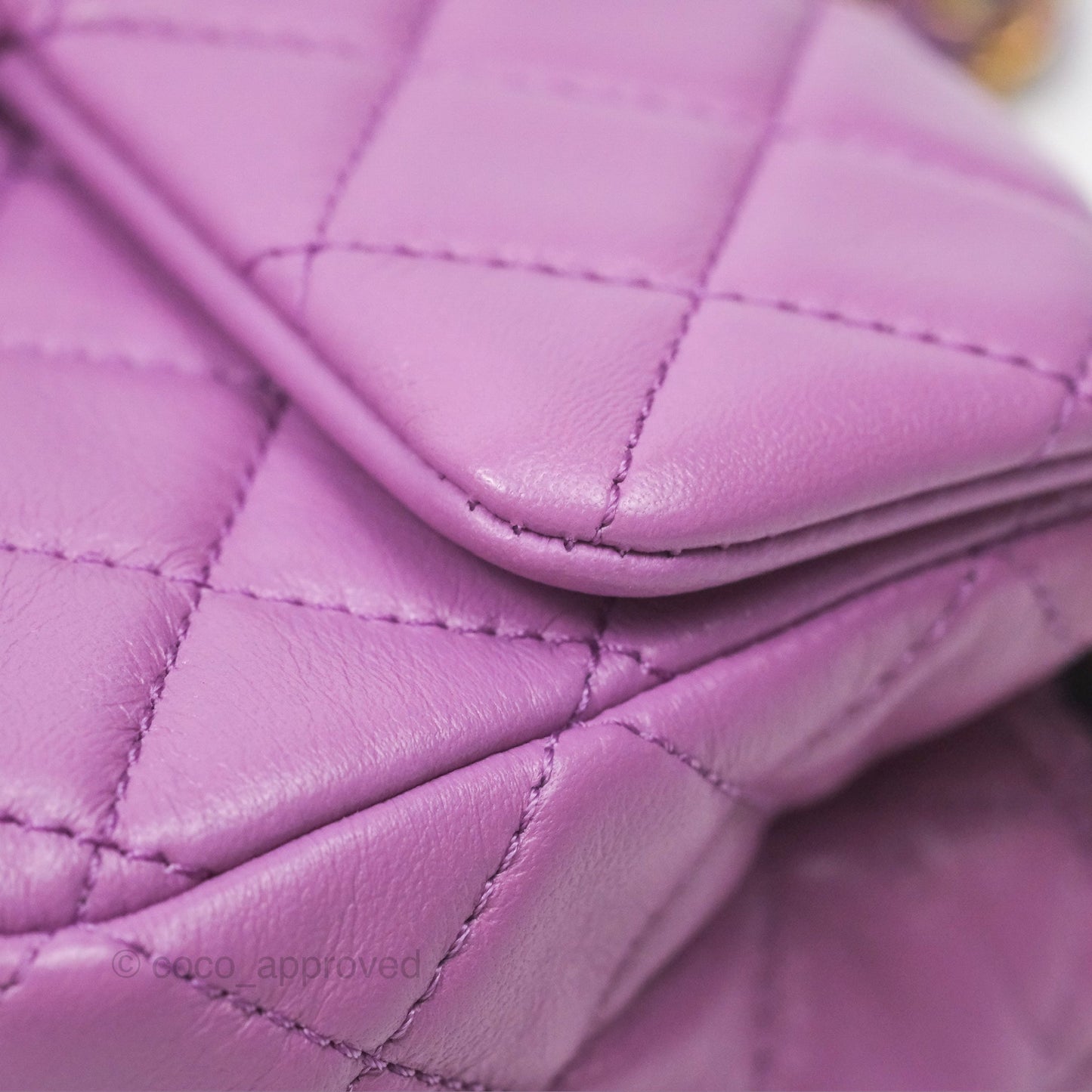 Chanel Mini Rectangular Pearl Crush Quilted Purple Lambskin Aged Gold Hardware