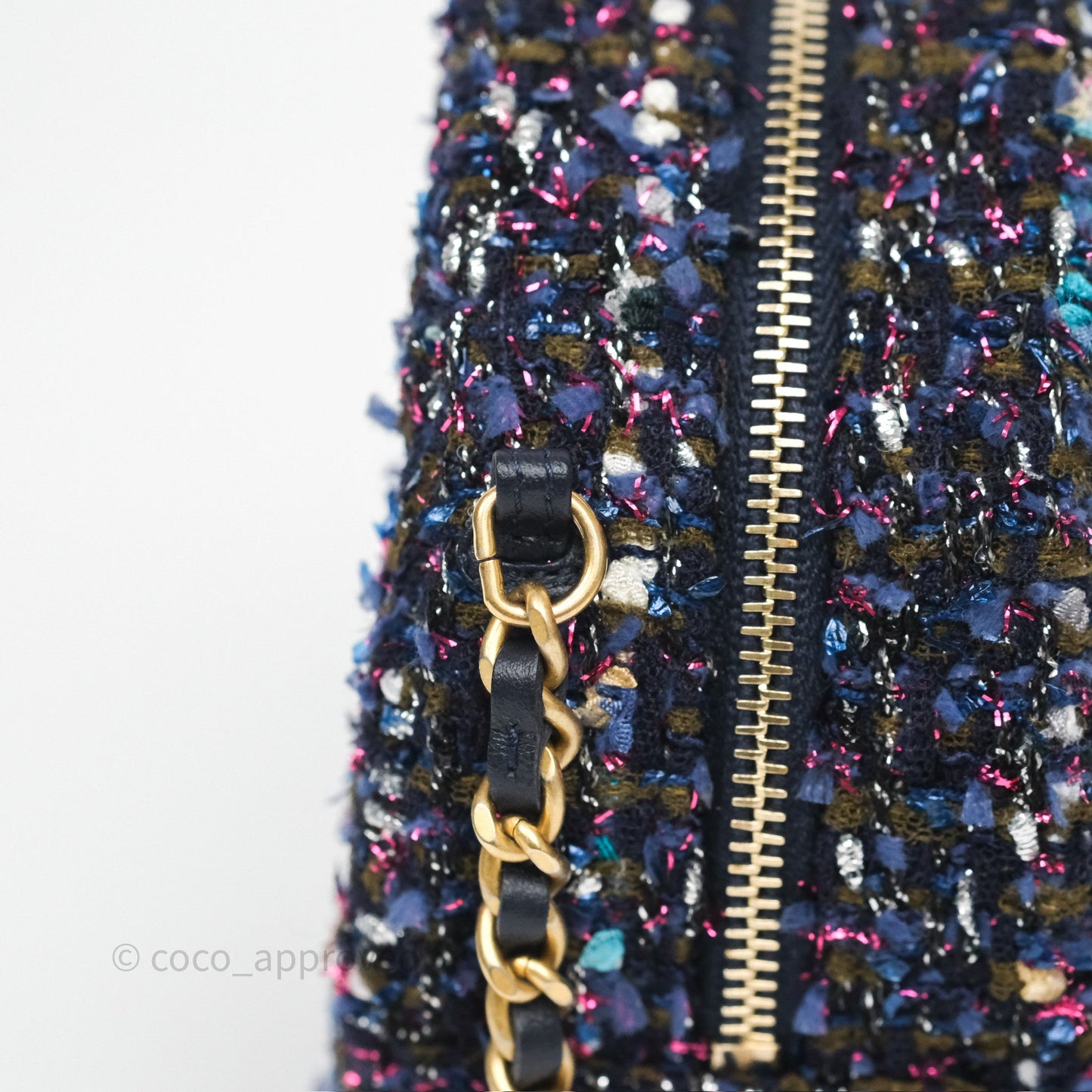 Chanel Charms Round Clutch With Chain Navy Purple Tweed Aged Gold Hardware