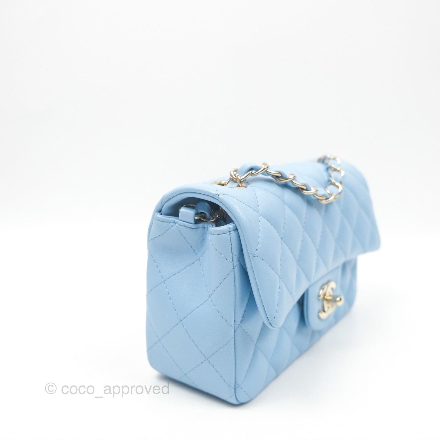 Chanel Quilted Mini Rectangular Flap Light Blue Lambskin Gold Hardware