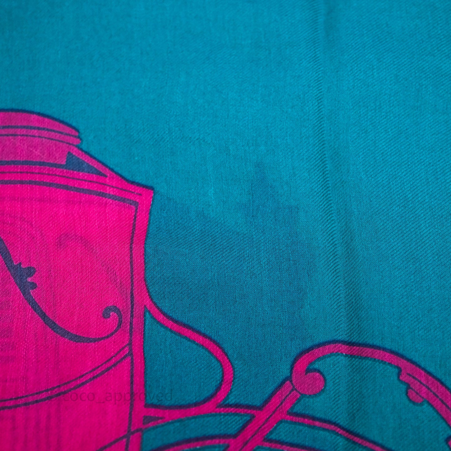 Hermes Turquoise Cotton Scarf Teal/ Cerise 60x180cm