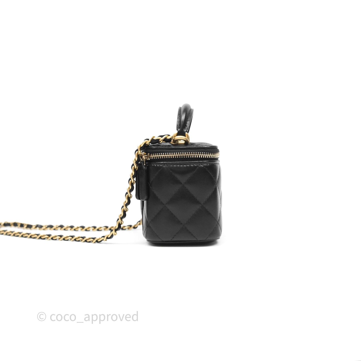 Chanel Mini Top Handle Vanity With Chain Black Lambskin Gold Hardware