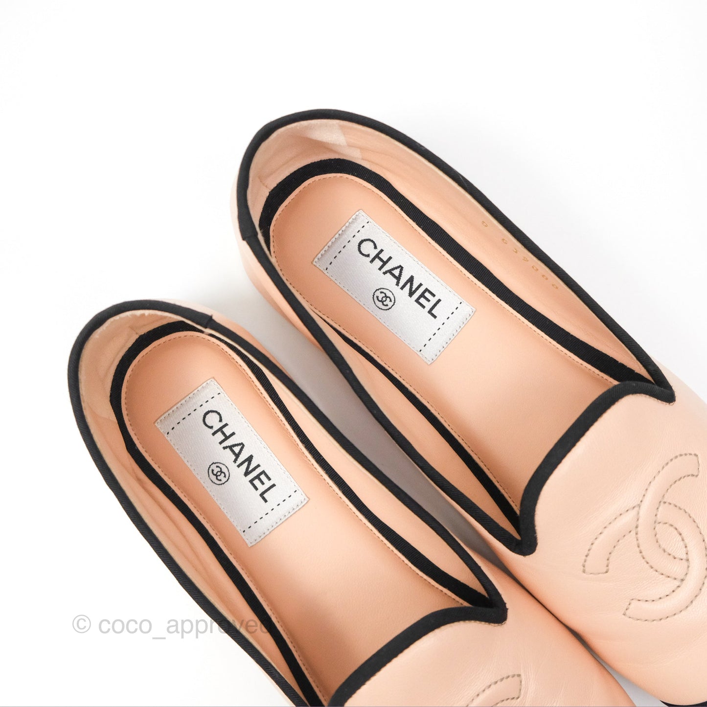 Chanel CC Cap Toe Loafers Black Beige Size 39