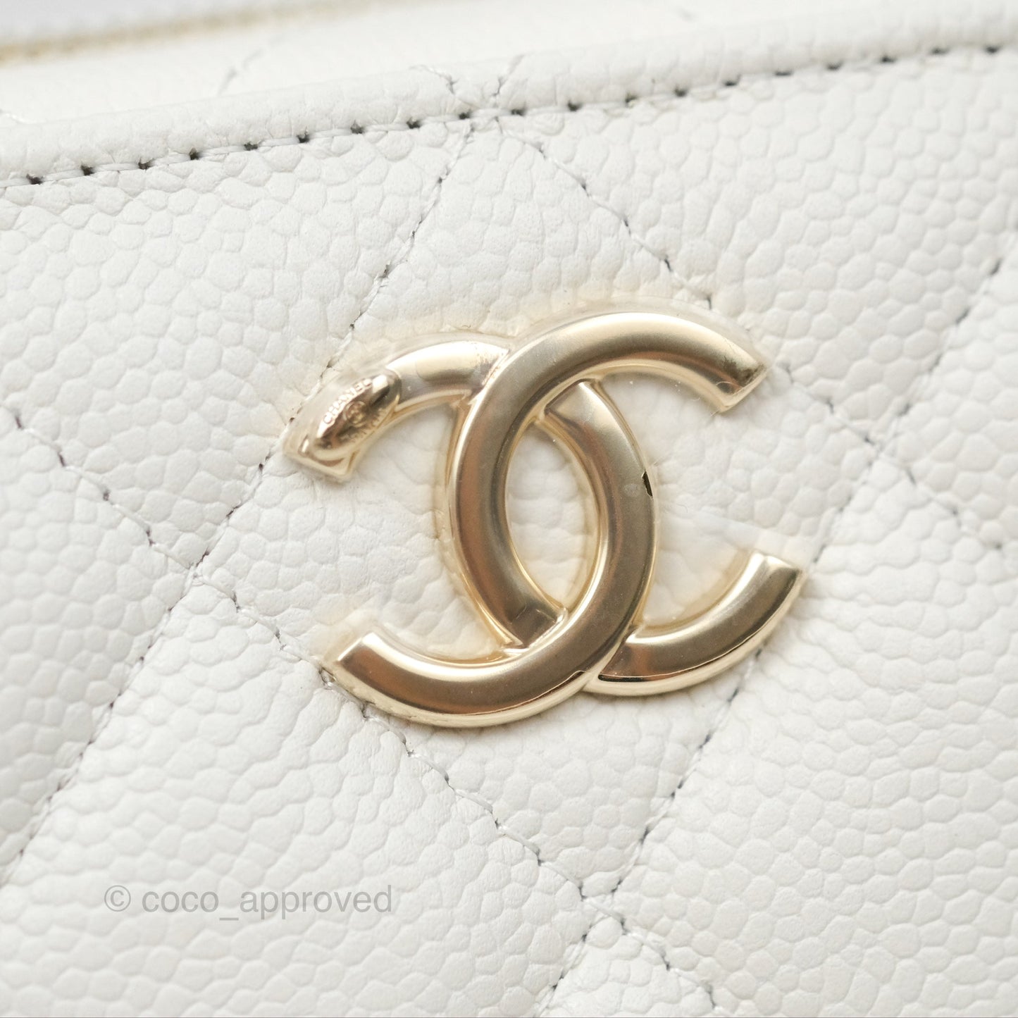 Chanel Quilted Top Handle Vanity White Caviar Gold Hardware