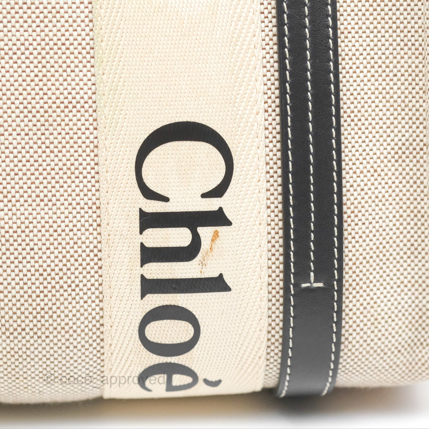 Chloe Small Woody Tote Bag Cotton Canvas & Black Calfskin with Woody Ribbon