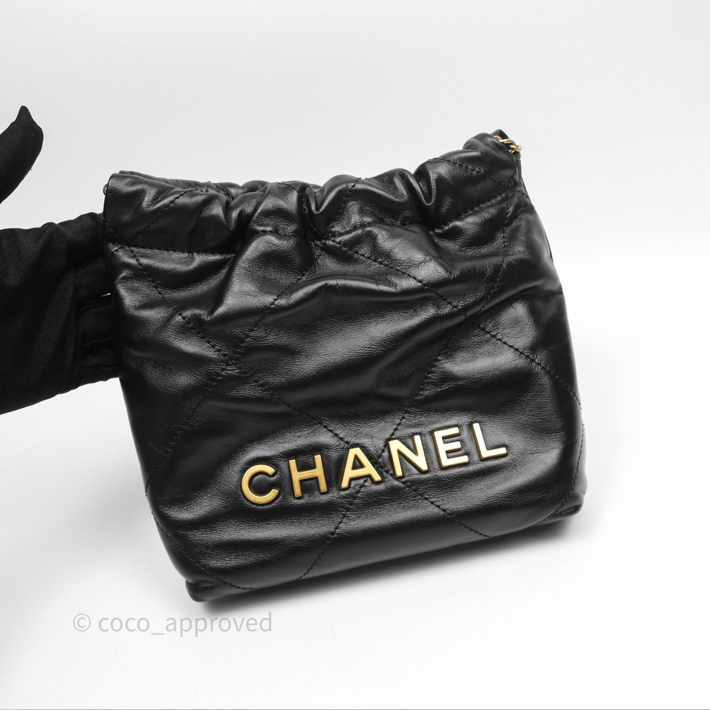 Chanel 22 Mini Bag Black Crumpled Calfskin Aged Gold Hardware