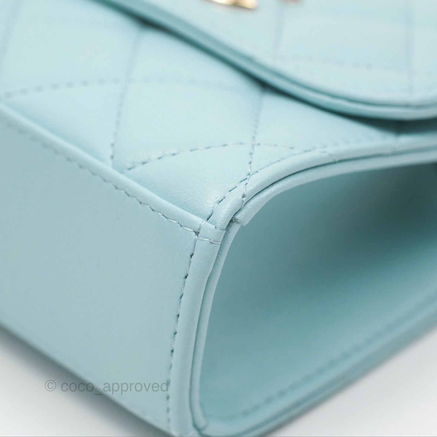 Chanel Mini Quilted Trendy CC Clutch With Chain Tiffany Blue Lambskin Gold Hardware