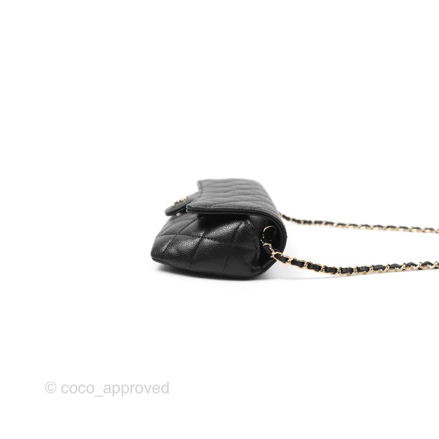 Chanel Quilted Glasses Case With Chain Black Caviar Gold Hardware