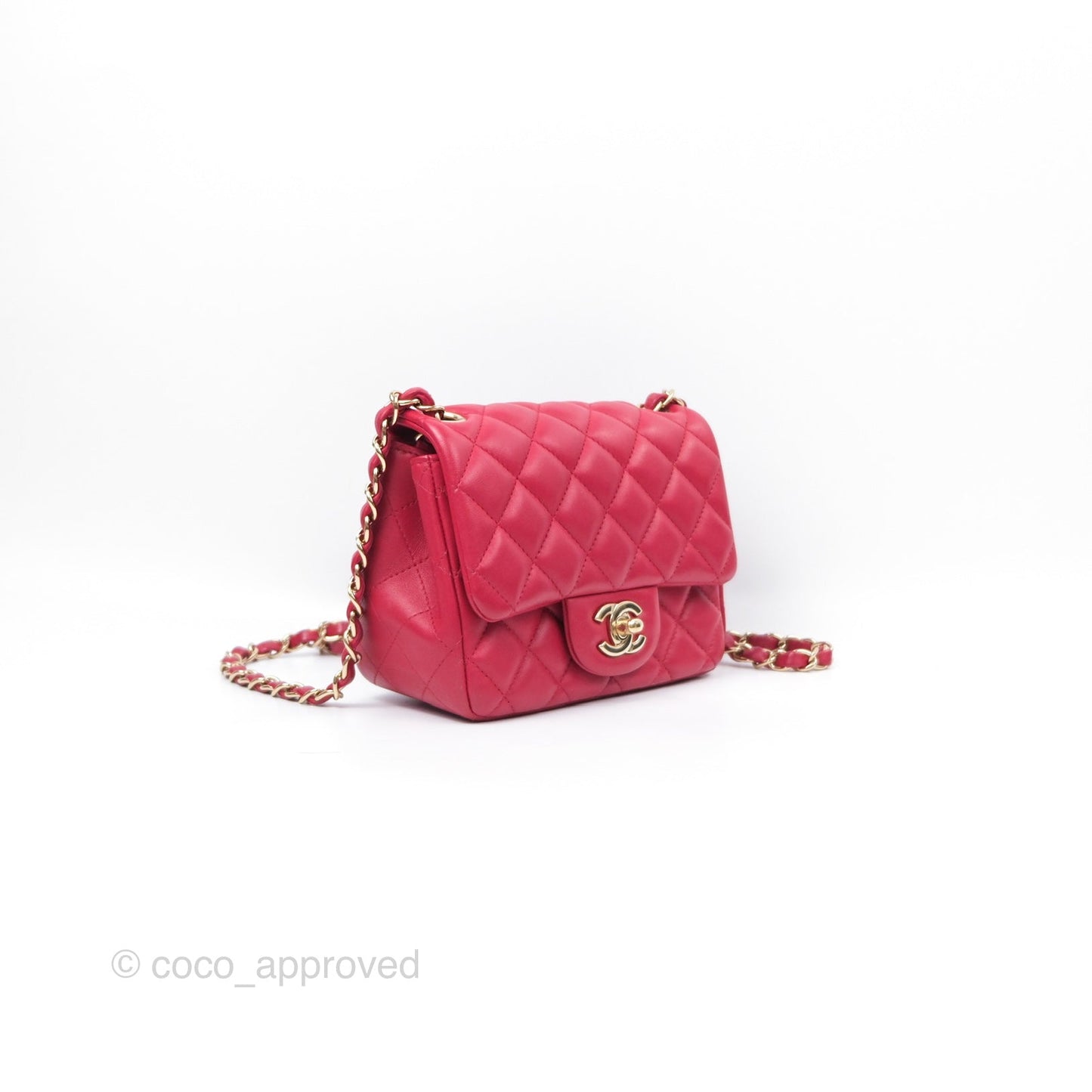 Chanel Mini Square Flap Red Lambskin Light Gold Hardware