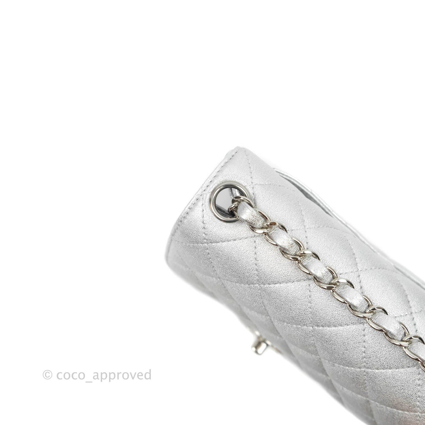 Chanel Classic Quilted Mini Square Flap Silver Lambskin Silver Hardware