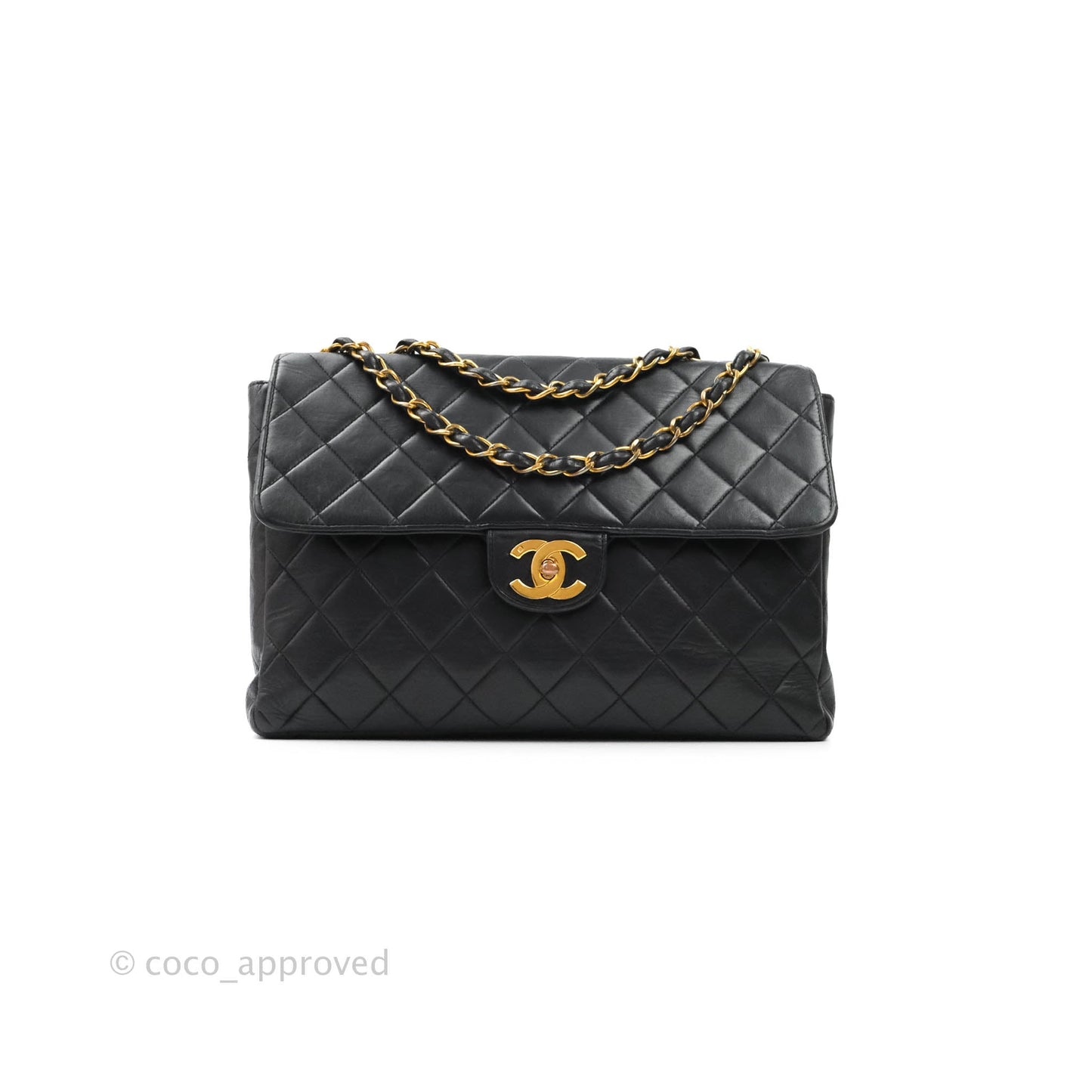 Chanel Vintage Jumbo Single Flap Black Lambskin 24K Gold Hardware