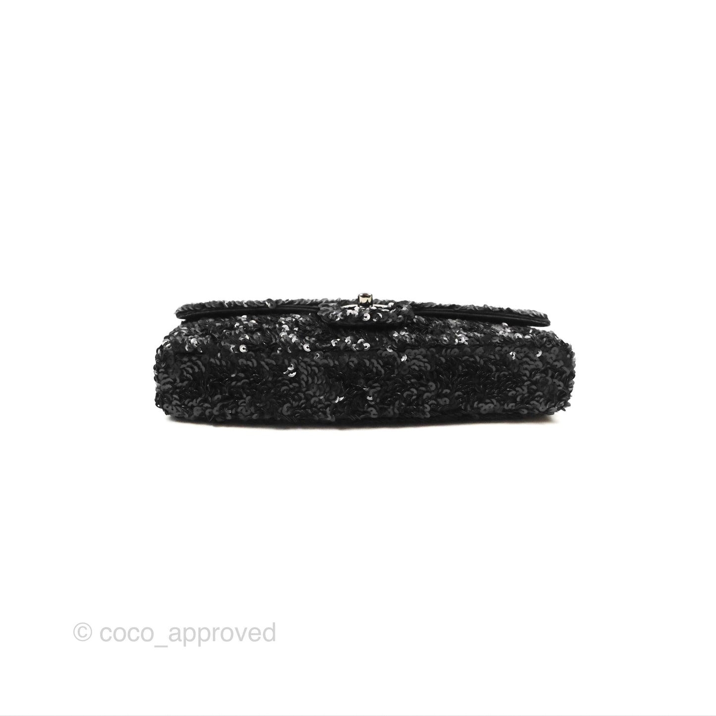 Chanel East West Flap Bag Black Sequin Dark Silver Hardware