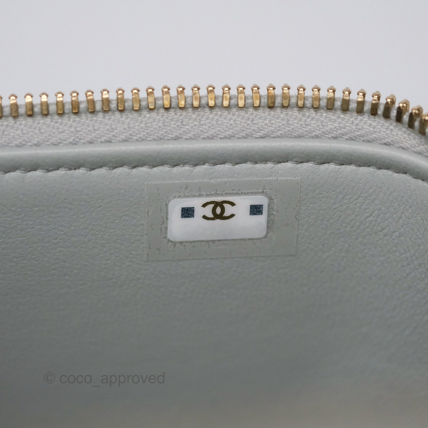 Chanel Quilted Vanity Rectangular with Chain Grey Blue Lambskin Gold Hardware