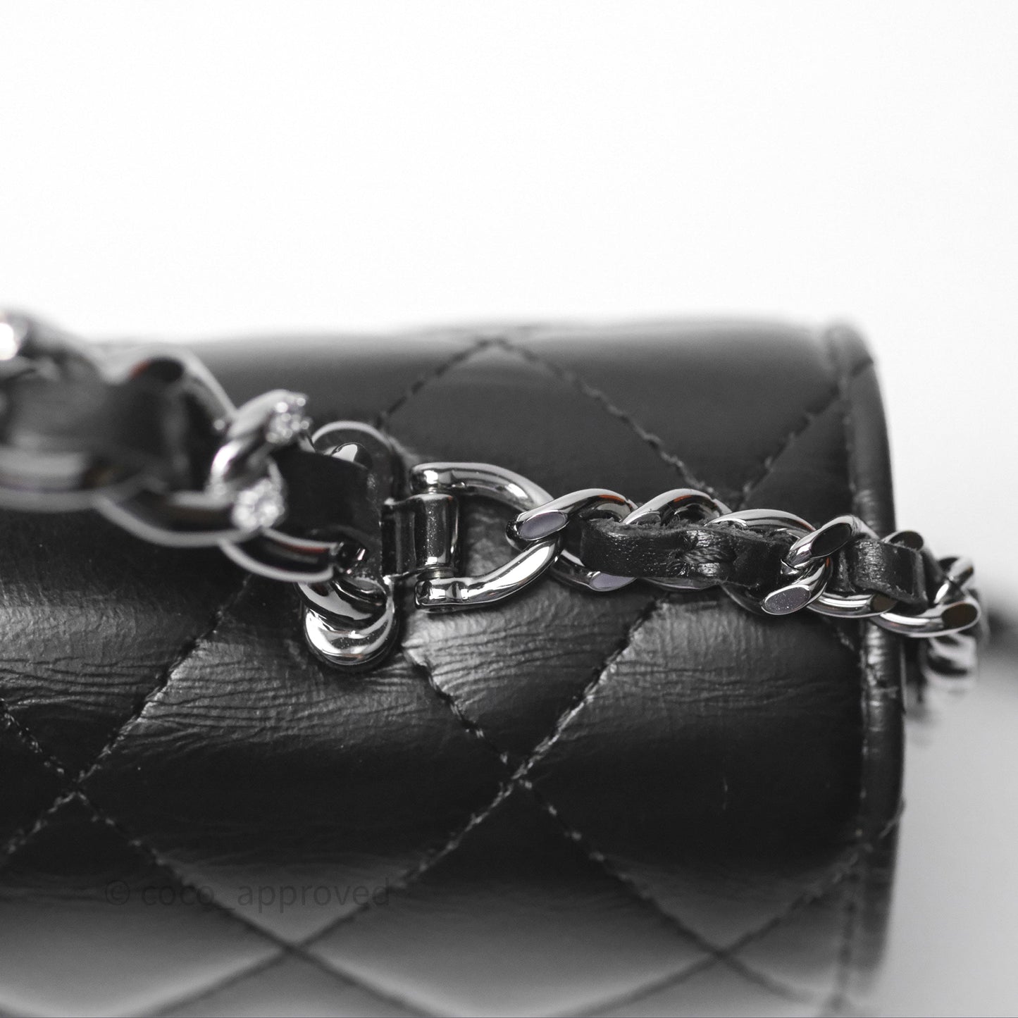 Chanel Mini Crystal Top Handle Wallet On Chain WOC Black Calfskin Gun Metal Hardware 23K