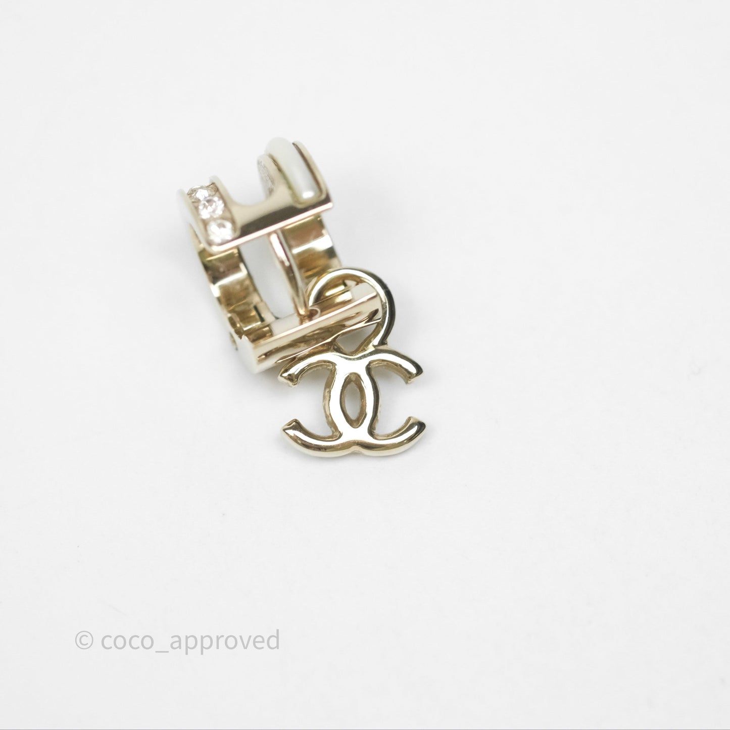 Chanel Crystal CC Pearl Hoop Earrings Gold Tone 21B