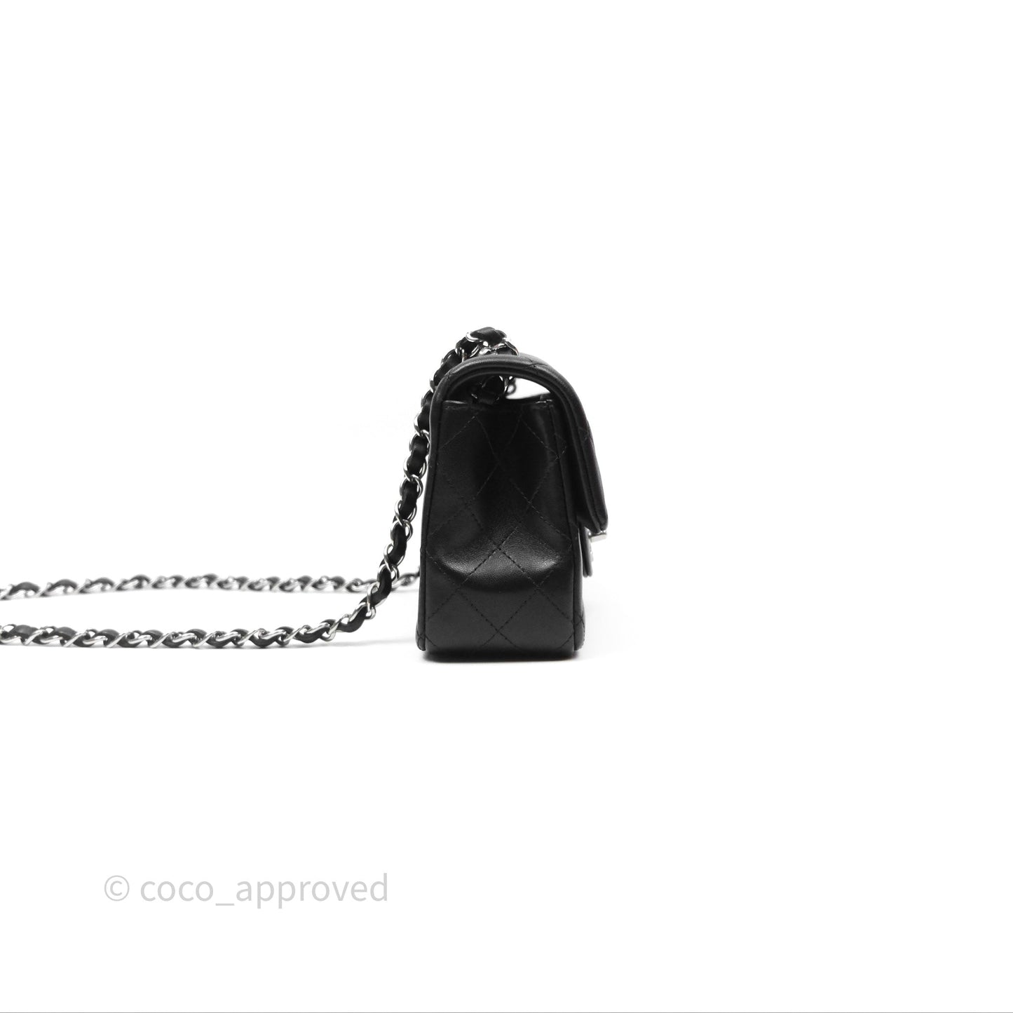 Chanel Quilted Mini Rectangular Flap Black Lambskin Silver Hardware