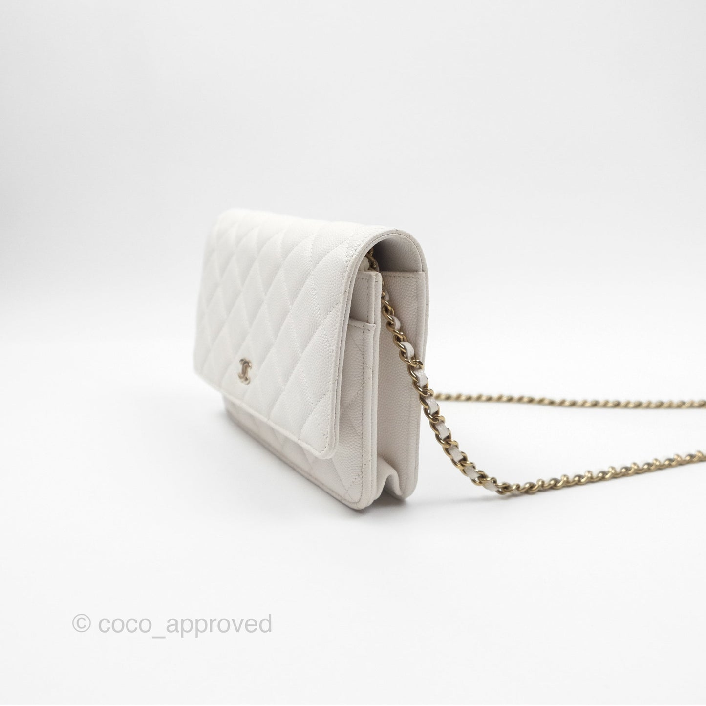 Chanel Quilted Classic Wallet on Chain WOC White Caviar Gold Hardware