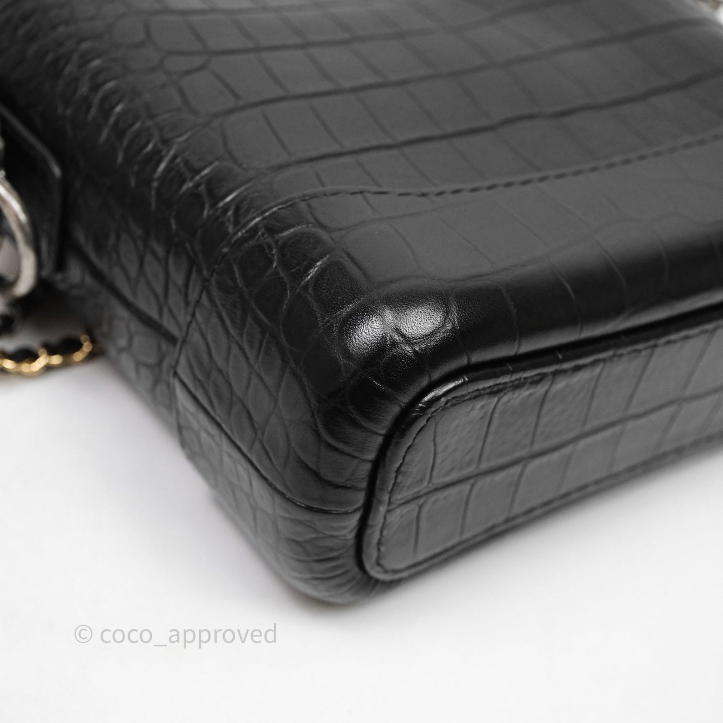 Chanel Crocodile Embossed Calfskin Small Gabrielle Cocodile Hobo Black