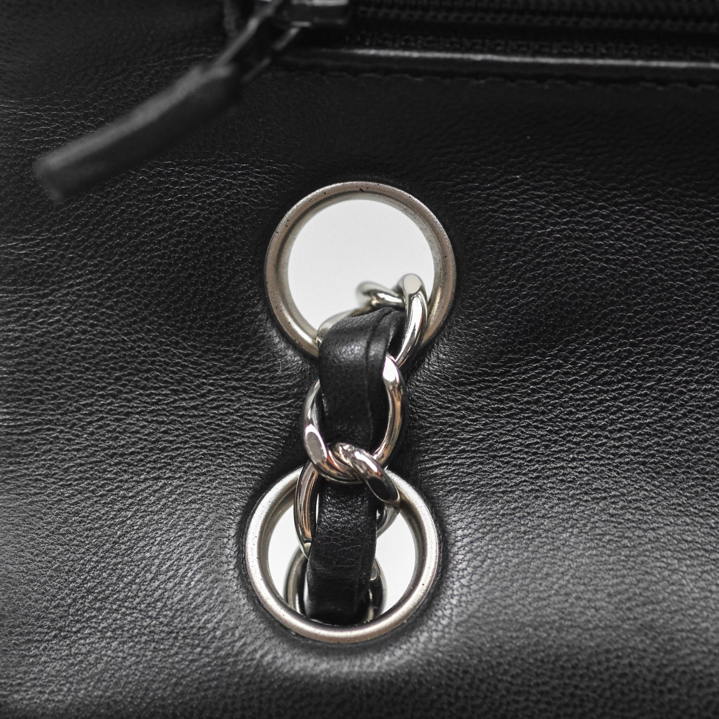 Chanel Classic M/L Medium Flap Quilted Black Lambskin Silver Hardware