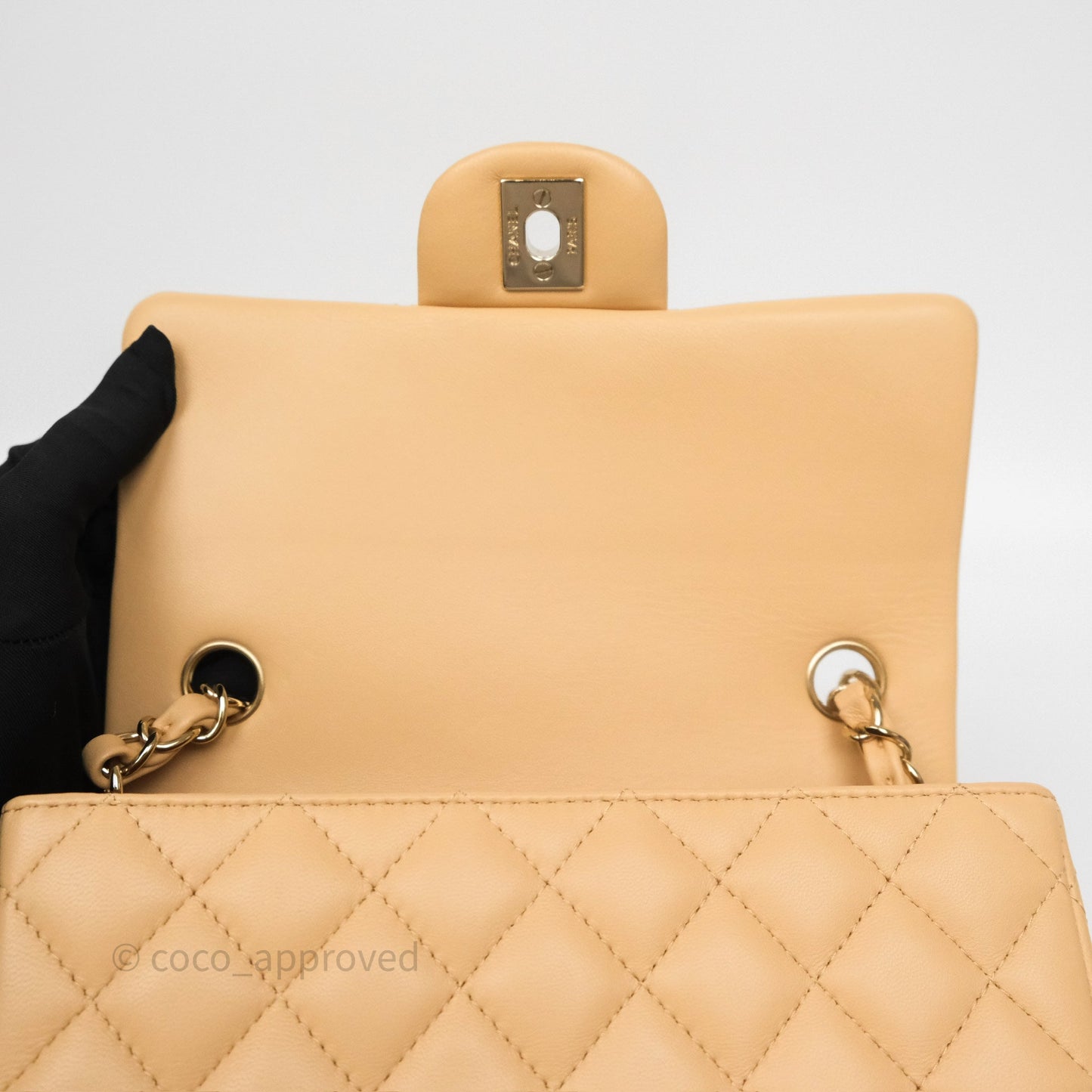 Chanel Mini Rectangular Quilted Beige Lambskin Gold Hardware