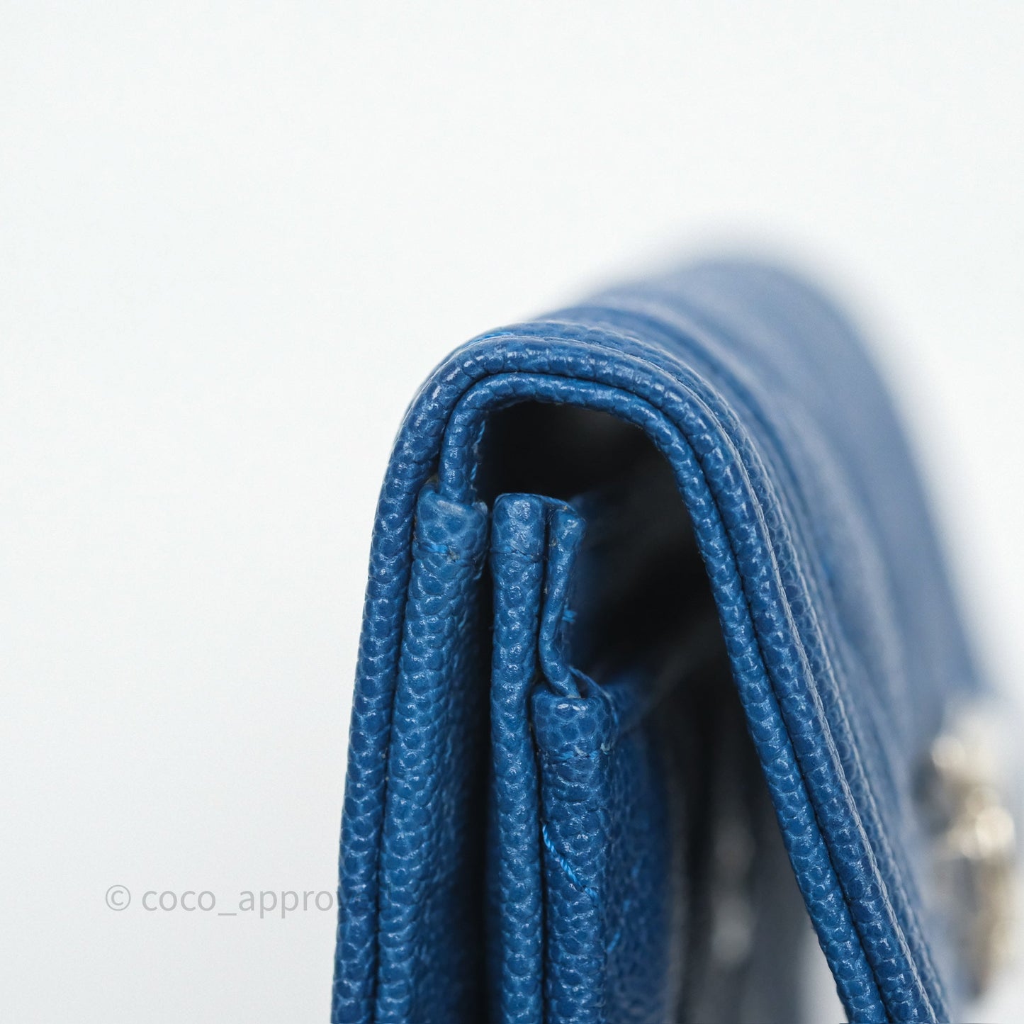 Chanel Quilted Boy Flap Card Holder Blue Caviar Silver Hardware