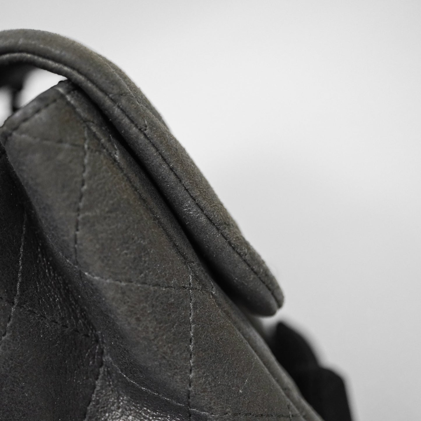 Chanel Mini Square Iridescent Grey Suede Gun Metal Hardware