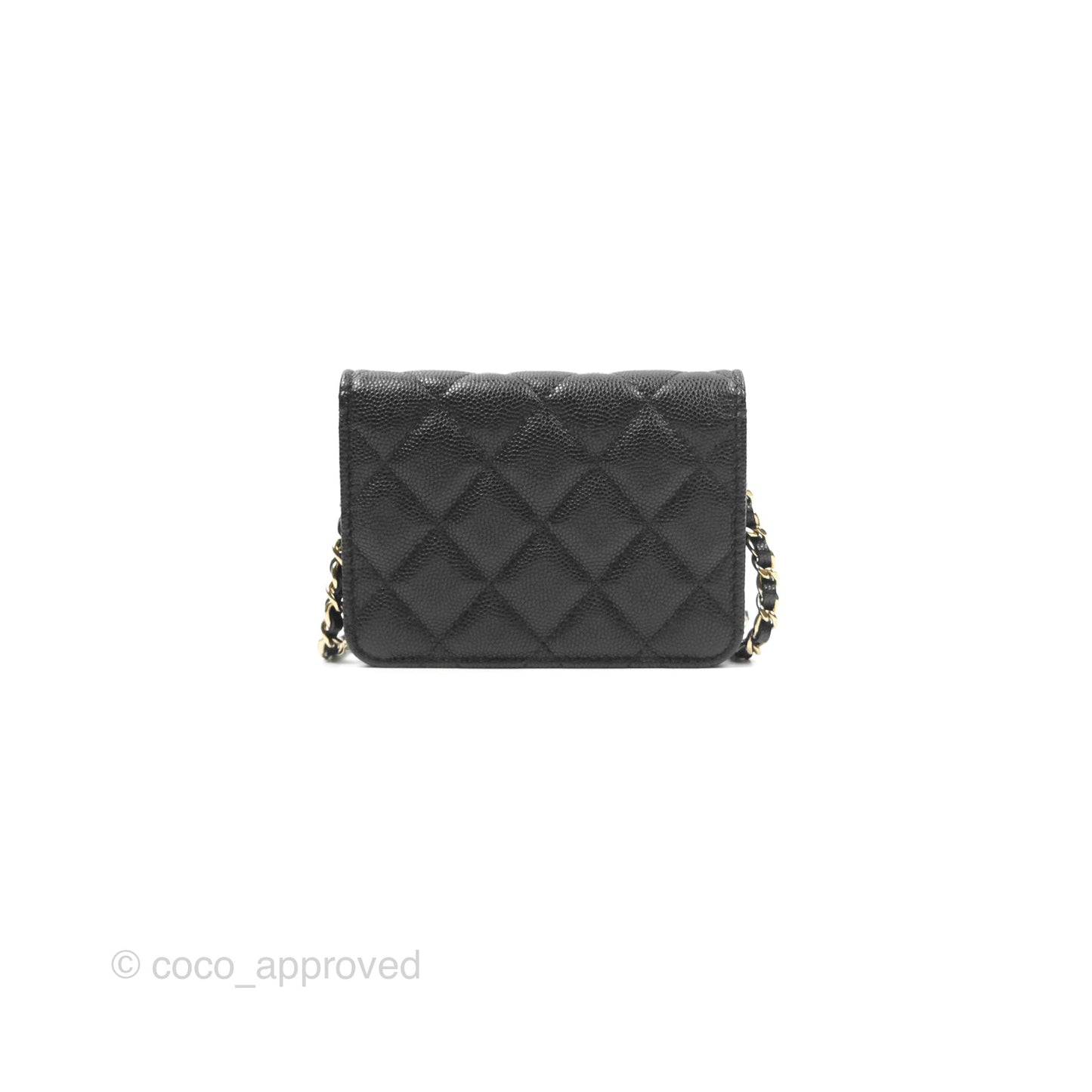 Chanel Mini Wallet Card Holder With Chain Black Caviar Gold Hardware