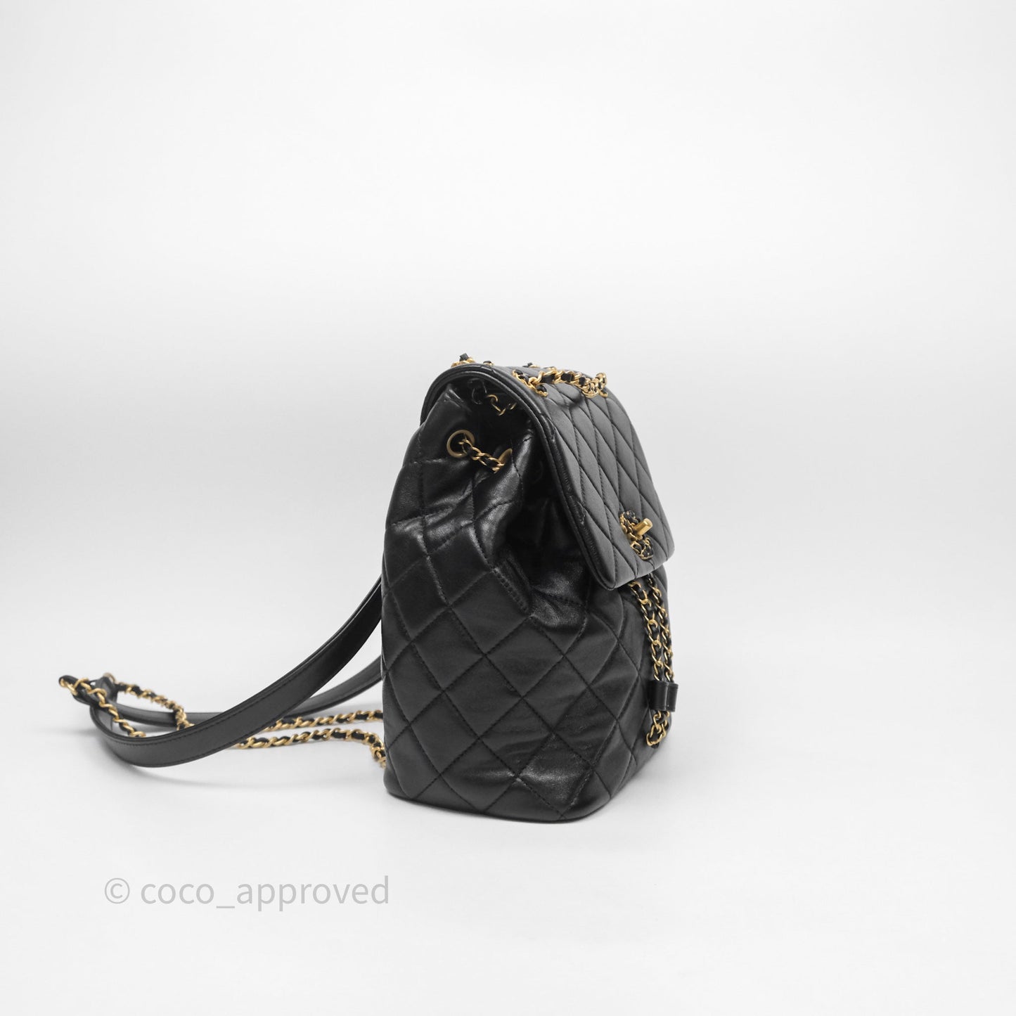 Chanel Backpack Black Calfskin Aged Gold Hardware