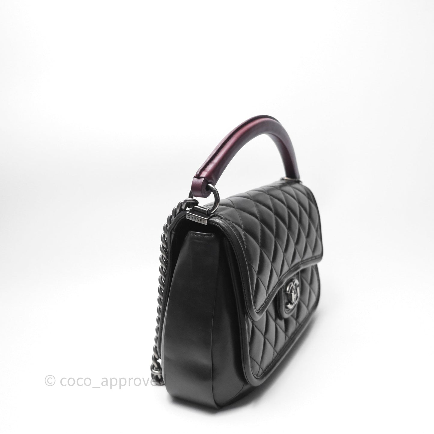 Chanel Quilted Large Prestige Top Handle Flap Calfskin Black Ruthenium Hardware