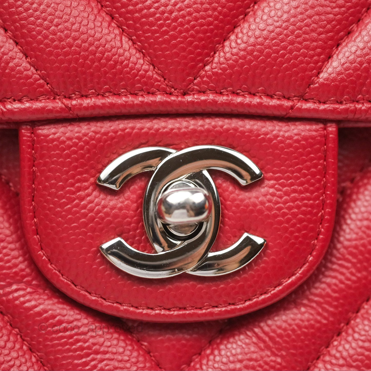 Chanel Medium Classic Flap Chevron Red Caviar Silver Hardware