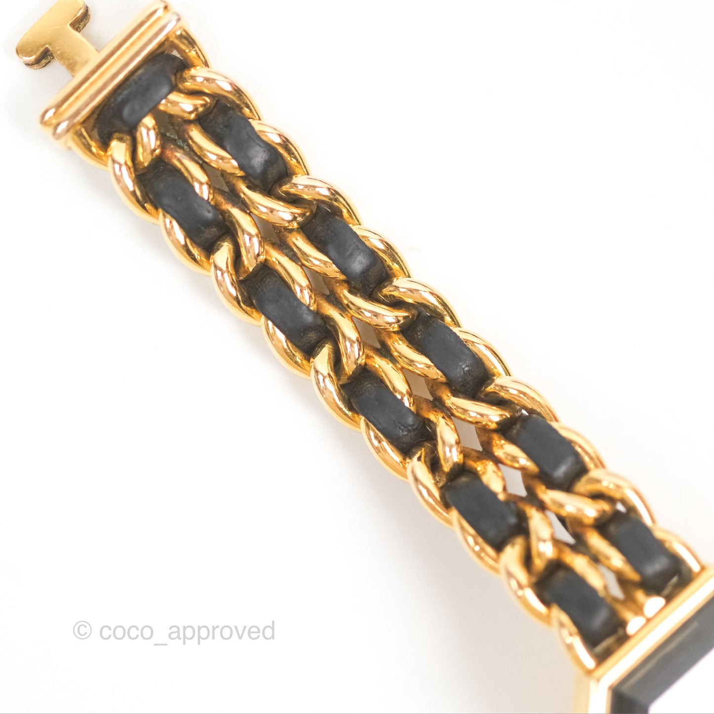 Chanel Vintage Première Watch Black Leather Gold Plated S Size