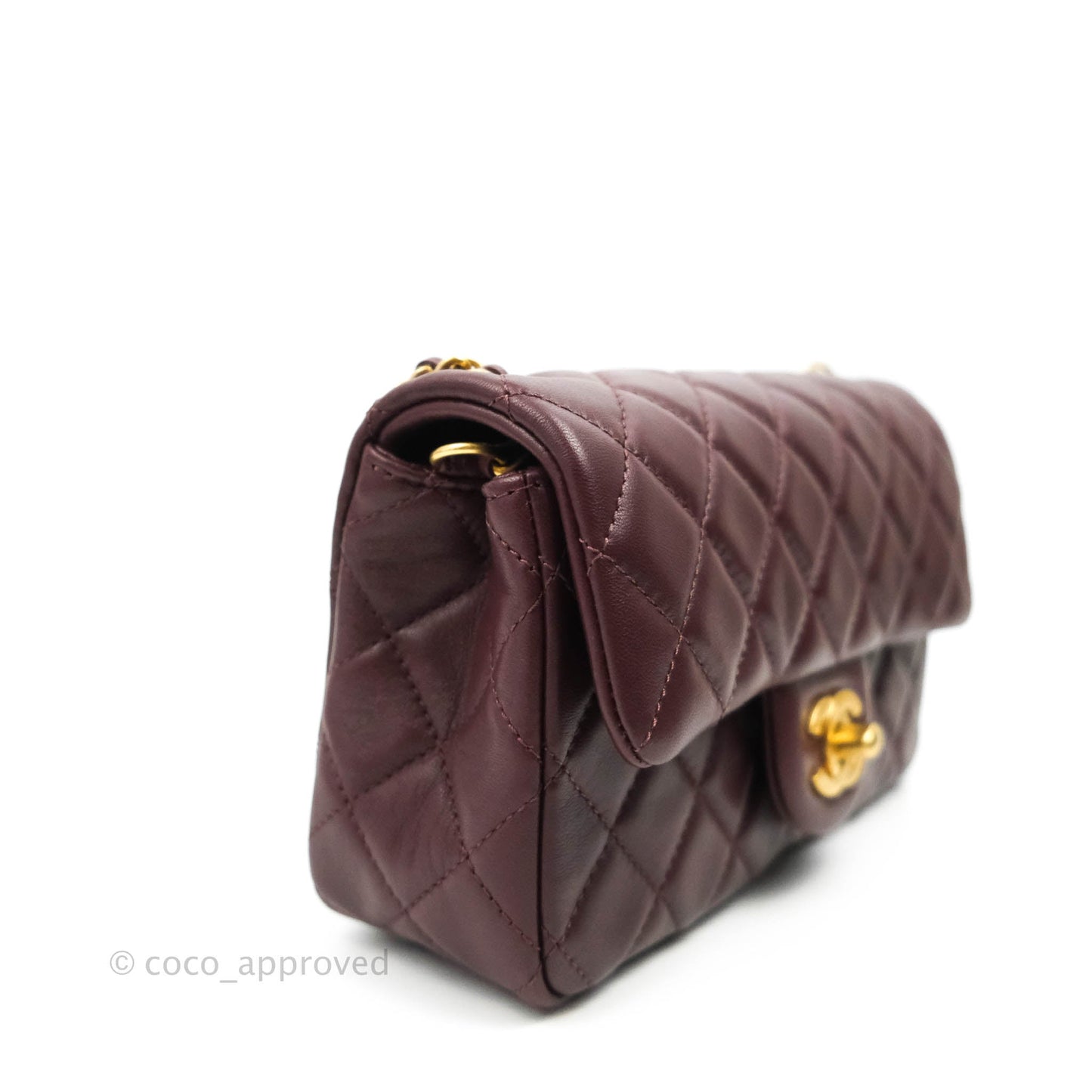 Chanel Mini Rectangular Pearl Crush Quilted Maroon Red Lambskin Gold Hardware