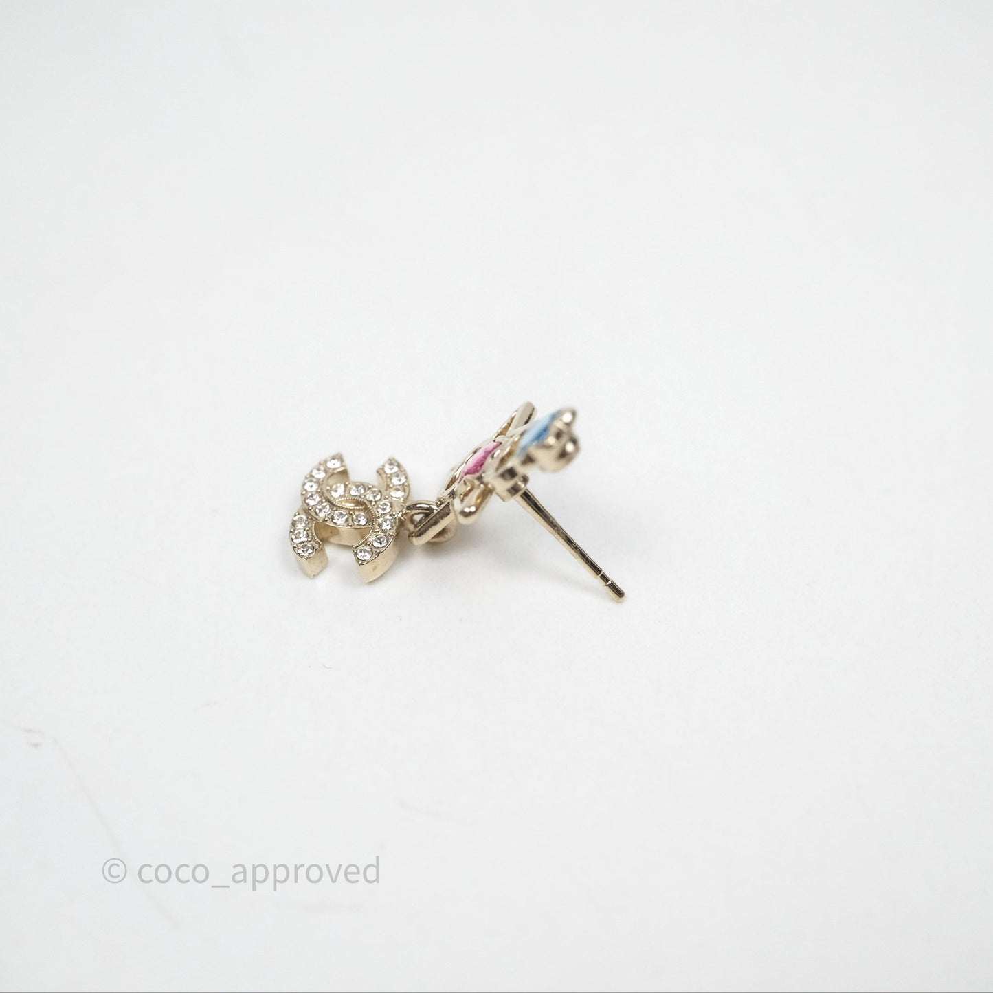 Chanel Crystal Drop CC Star Earrings Gold Tone 25P