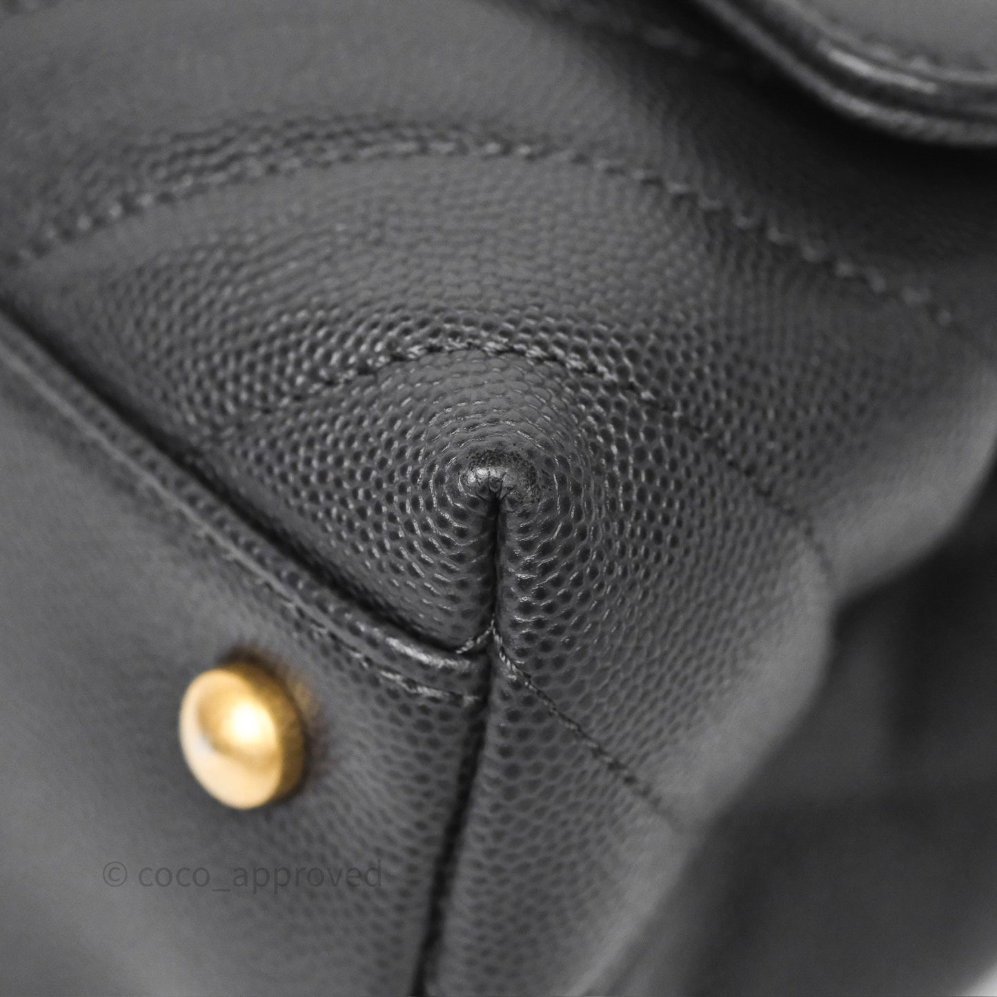 Chanel Small Coco Handle Chevron Dark Grey Caviar Aged Gold Hardware